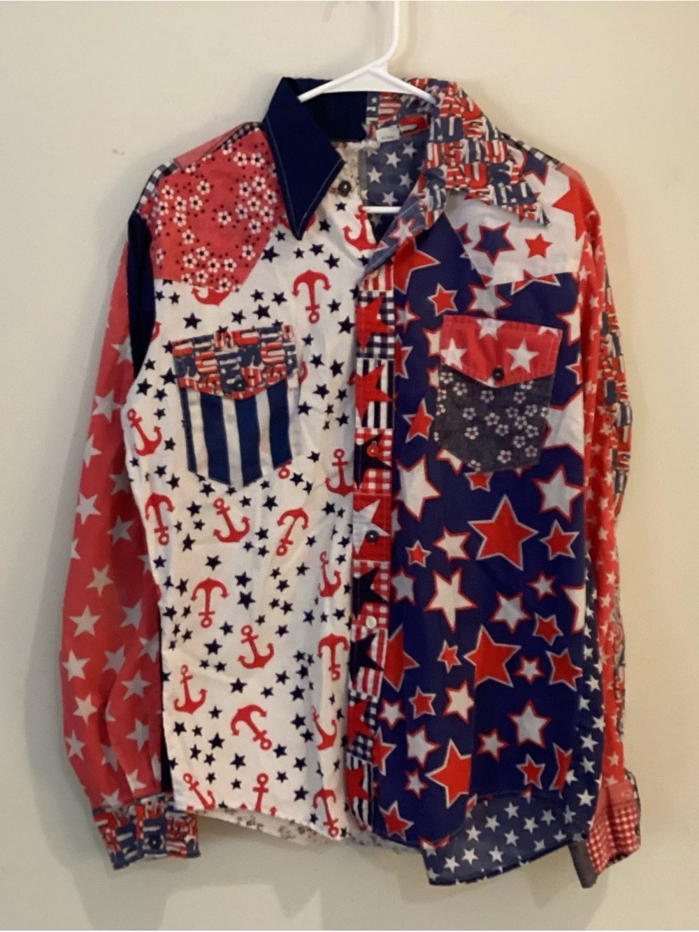 Vintage Rare 1970s Kennington funky groovy Button-Down Shirt - Red White Blue LA